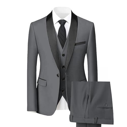 Hipfun Men's 3-Piece Slim Fit Suit for Wedding & Business