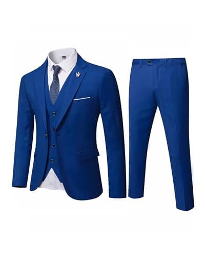 MY'S Men's 3-Piece Solid Suit Set: One-Button Slim Fit Jacket,Vest,Pants+Tie