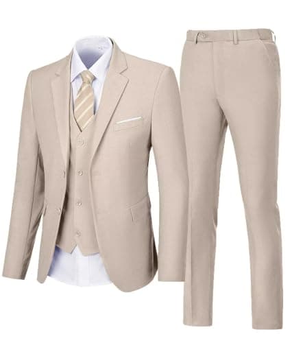 Aowdoy Men's 3-Piece Slim Fit Tuxedo Suit 2 Buttons for WeddingsProm Business