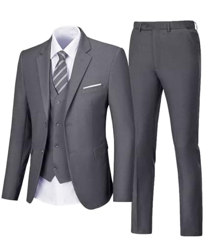 Aowdoy Men's 3-Piece Slim Fit Tuxedo Suit 2 Buttons for WeddingsProm Business