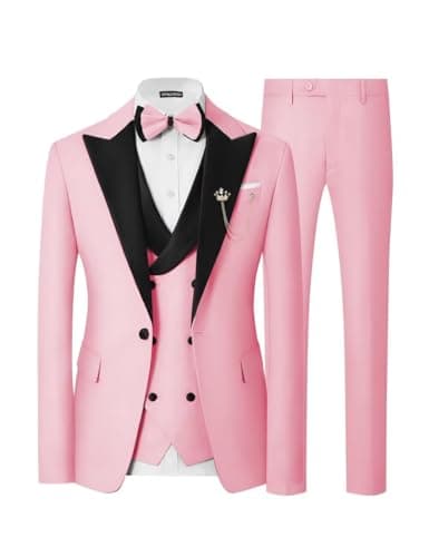 SPTALLFITJSV Mens Slim Fit Double Breasted Tuxedo Suit for Wedding Prom Dinner