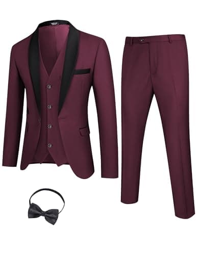 COOFANDY Men's Slim Fit Tuxedo Suit 3-Piece Set with Tie