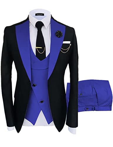 Wangyue Men's Slim Fit Double Breasted Tuxedo 3-Piece Suit