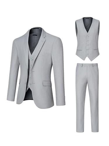 DEETRUST Men's Slim Fit 3 Piece Suit Set with Blazer and Multi-Functional Pockets
