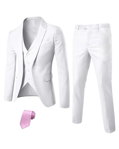 YND Men's Slim Fit 3 Piece Suit Set with One Button Blazer Vest Pants & Tie