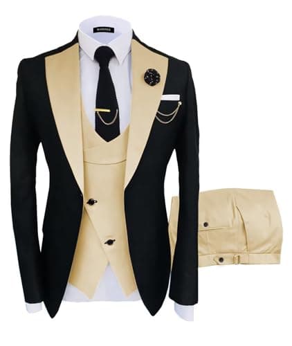 Wangyue Men's 3-Piece Slim Fit Double Breasted Suit for Business, Weddings & Proms