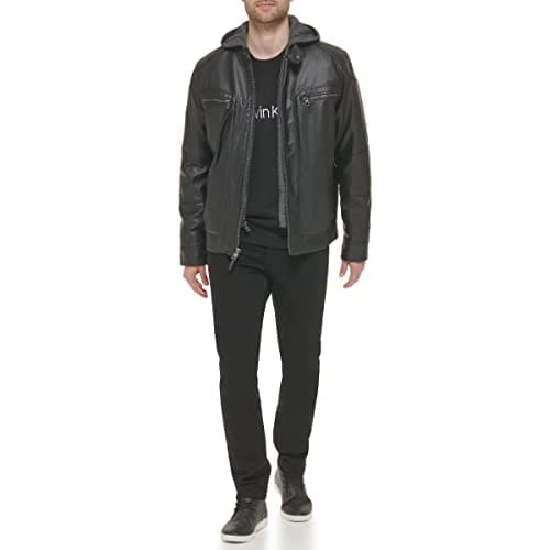 Calvin Klein Men's Motorcycle Jacket with Hoodie