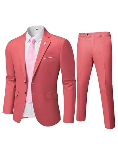MY'S Men's Slim Fit Two-Piece Suit Notch Lapel Jacket and Pants Wedding Party Blazer