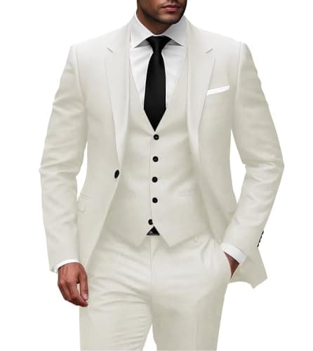 Wangyue Men Slim Fit 3-Piece Solid Wedding Suit Single Breasted Blazer Vest Pants Set