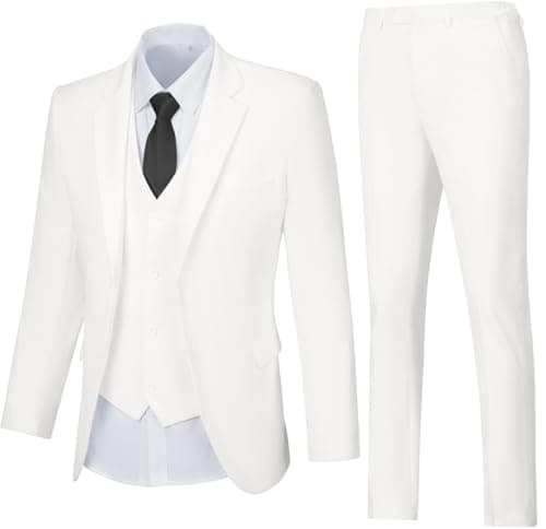 WOMS Mens Slim Fit 3 Piece Suit Set 2 Button Blazer Vest Pants