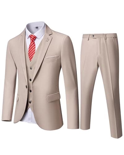 Hihawk Men's Stretch 3-Piece Slim Fit Suit Blazer Set Jacket Vest Pants Tie