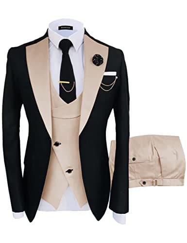 Wangyue Men's Slim Fit Double Breasted Tuxedo 3-Piece Suit