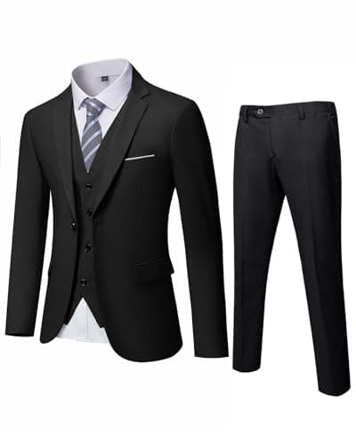 MrSure Men’s Slim Fit Tuxedo 3-Piece Suit_Blazer_Vest_Pants_Tie Party_Wedding_Business