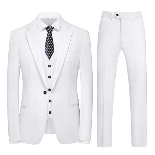 MOGU Mens Slim Fit 3 Piece Dress Suit Tuxedo One Button Side Vents