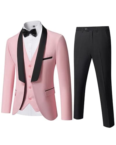 YND Men's Slim Fit Tuxedo Suit 3-Pc Set with Bow Tie
