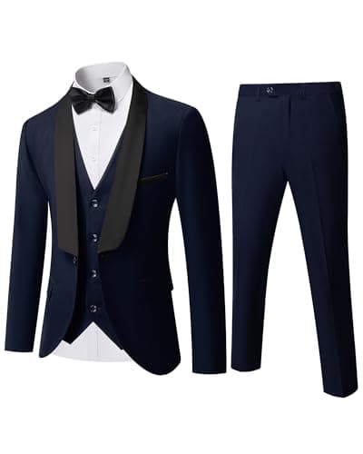 YND Men's Slim Fit Tuxedo Suit 3-Pc Set with Bow Tie