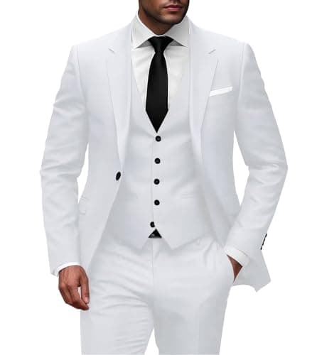 Wangyue Men Slim Fit 3-Piece Solid Wedding Suit Single Breasted Blazer Vest Pants Set