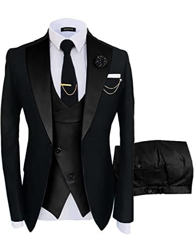 Wangyue Men's Slim Fit Double Breasted Tuxedo 3-Piece Suit
