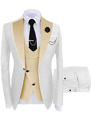 Wangyue Men's Slim Fit 3-Piece Suit for Weddings and Formal Events