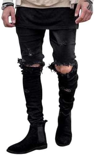 HUNGSON Mens Ripped Skinny Jeans
