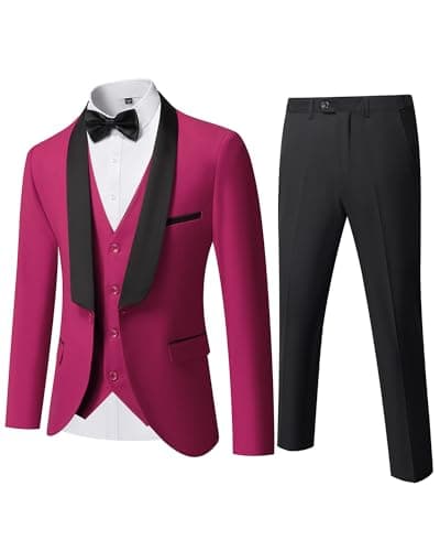YND Men's Slim Fit Tuxedo Suit 3-Pc Set with Bow Tie