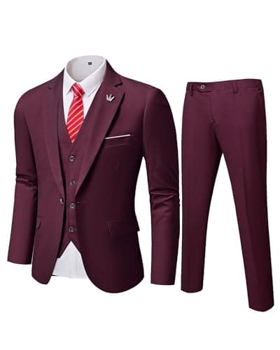 MY'S Men's Slim Fit 3PC Suit Set with One-Button Jacket, Pants & Tie