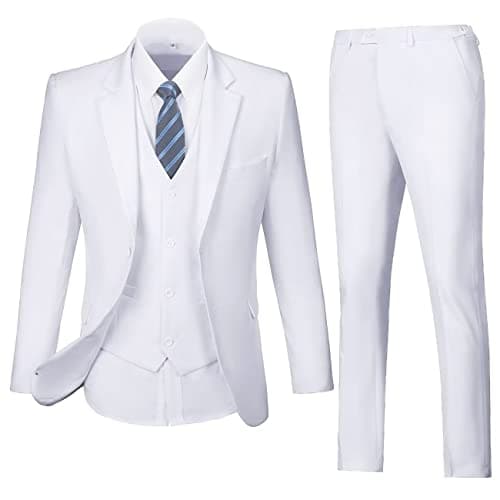 Lynerun Mens Solid Two Button Slim Fit Suit Set for Formal Weddings Business