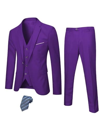 Hihawk Men's Slim Fit 3-Piece Stretch Suit with Blazer, Vest, Pants, and Tie