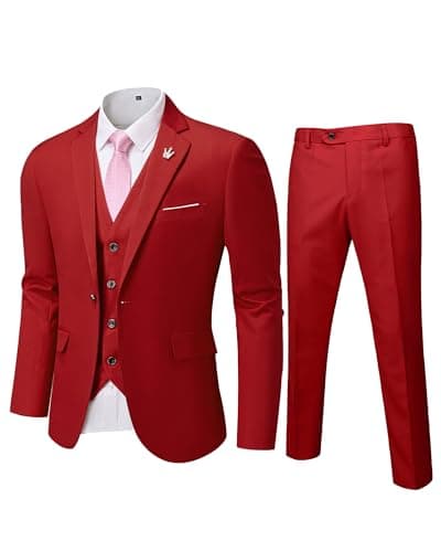 MY'S Men's Slim Fit 3PC Suit Set with One-Button Jacket, Pants & Tie