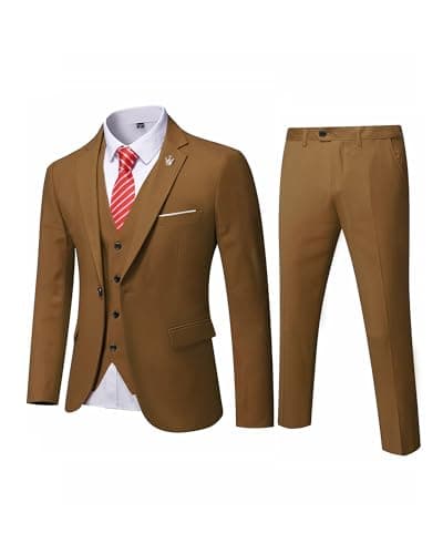 MY'S Men's 3-Piece Solid Suit Set: One-Button Slim Fit Jacket,Vest,Pants+Tie