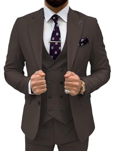 TIJOFA Men's Classic Double Breasted Suit for Wedding & Formal Events