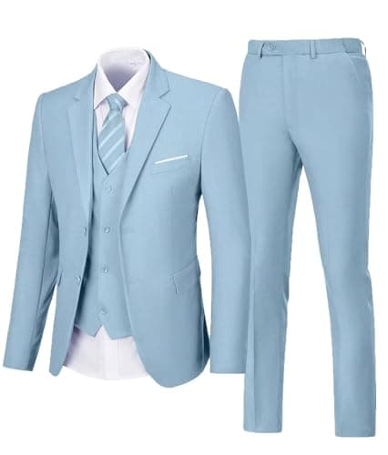 Aowdoy Men's 3-Piece Slim Fit Tuxedo Suit 2 Buttons for WeddingsProm Business