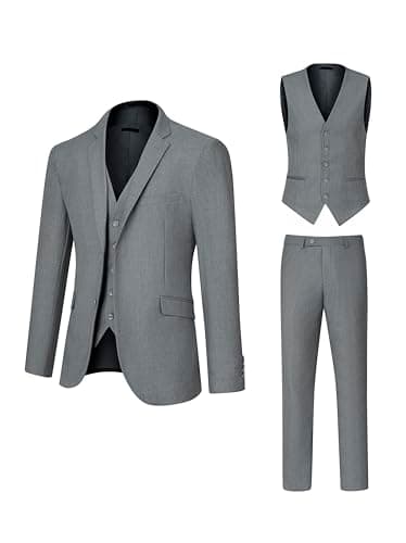 DEETRUST Men's Slim Fit 3 Piece Suit Set with Blazer and Multi-Functional Pockets