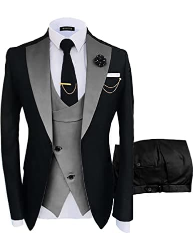 Wangyue Men's Slim Fit Double Breasted Tuxedo 3-Piece Suit