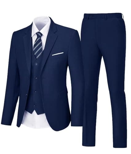 Aowdoy Men's 3-Piece Slim Fit Tuxedo Suit 2 Buttons for WeddingsProm Business