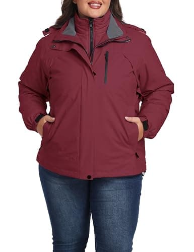 Wantdo Women's Plus Size Waterproof Winter Ski Snowboarding Jacket with Hood