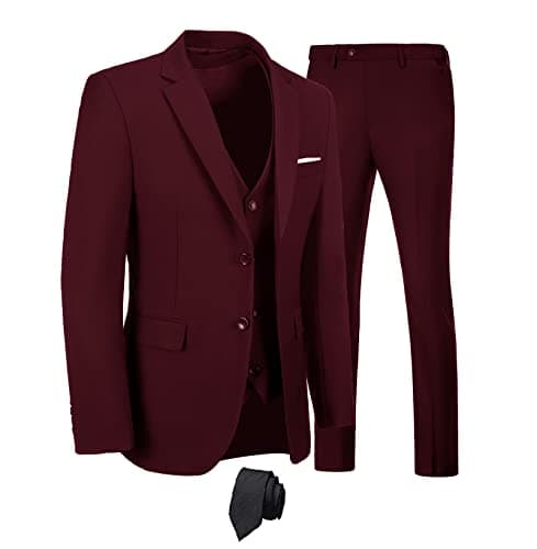 Men's 3-Piece Slim Fit Suit Set - Wedding Business Tuxedo with Blazer, Vest, Pants & Tie