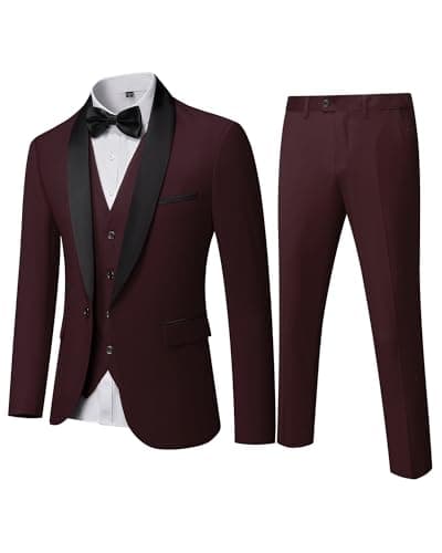 MY'S Mens Winter Slim Fit Tuxedo Suit Shawl Lapel 3-Piece Set