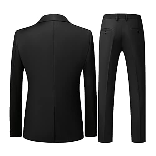 KUDORO Mens Slim Fit 3 Piece Tuxedo Suit Two Button Jacket & Trouser Vest Casual Wedding Prom