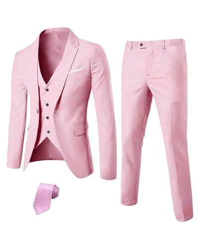 YND Men's Slim Fit 3 Piece Suit Set with One Button Blazer Vest Pants & Tie