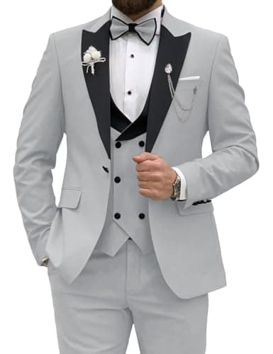 Wangyue Men's Slim Fit Tuxedo 3-Piece Suit for Wedding Party Prom Dinner