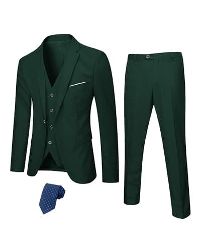 Hihawk Men's Slim Fit 3-Piece Stretch Suit with Blazer, Vest, Pants, and Tie