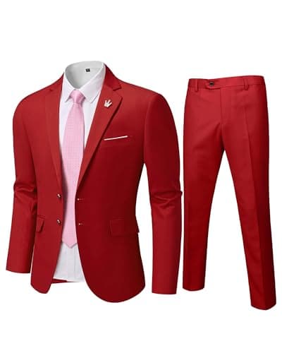 MY'S Men's Slim Fit Two-Piece Suit Notch Lapel Jacket and Pants Wedding Party Blazer