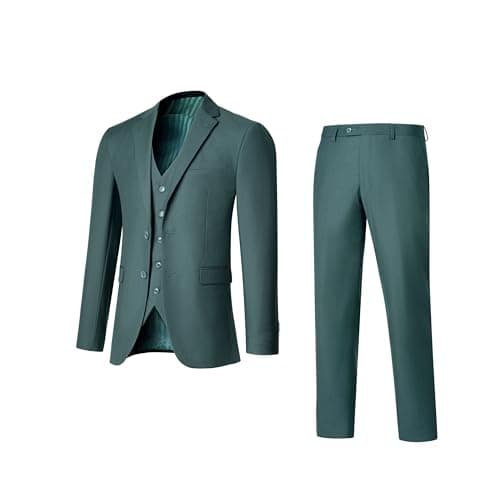 DEETRUST Men's Slim Fit 3 Piece Suit Set with Blazer and Multi-Functional Pockets
