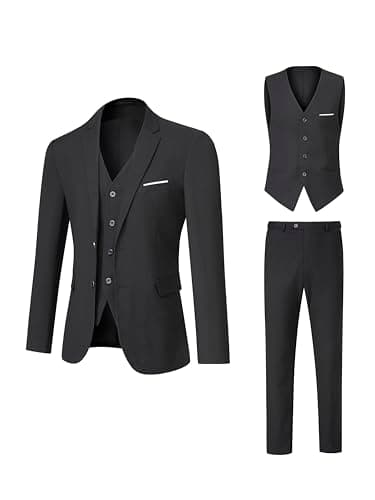 Men's 3 Piece Slim Fit Suit with Jacket, Vest, Pants, and Tie