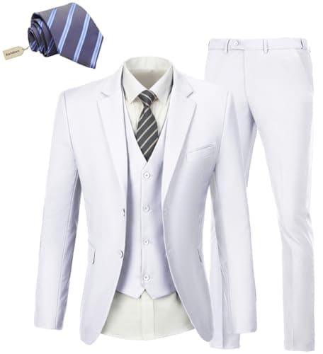 KLAYOVE Men's Slim Fit 3-Piece Wedding Tuxedo Set with Blazer, Vest, Pants, and Tie