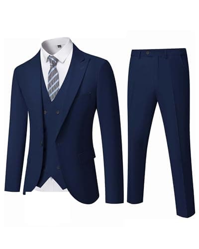 YND Men's Slim Fit 3-Piece Business Suit Set with Blazer & Vest