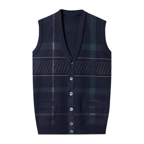 Men's Plaid V-Neck Classic Knit Sleeveless Sweater Vest