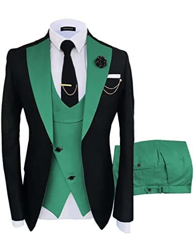 Wangyue Men's Slim Fit Double Breasted Tuxedo 3-Piece Suit