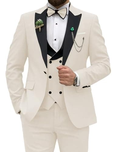 Wangyue Men's Slim Fit Tuxedo 3-Piece Suit for Wedding Party Prom Dinner